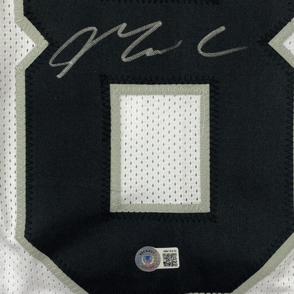 Autographed/Signed Maxx Crosby Las Vegas Oakland White Football Jersey Beckett BAS COA
