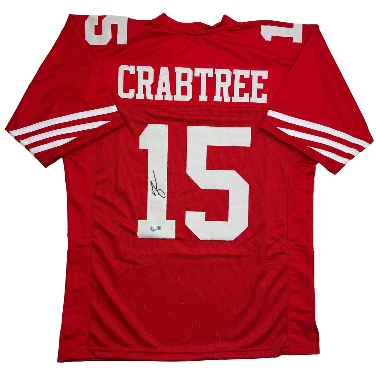 Autographed/Signed Michael Crabtree San Francisco Red Football Jersey Beckett BAS COA
