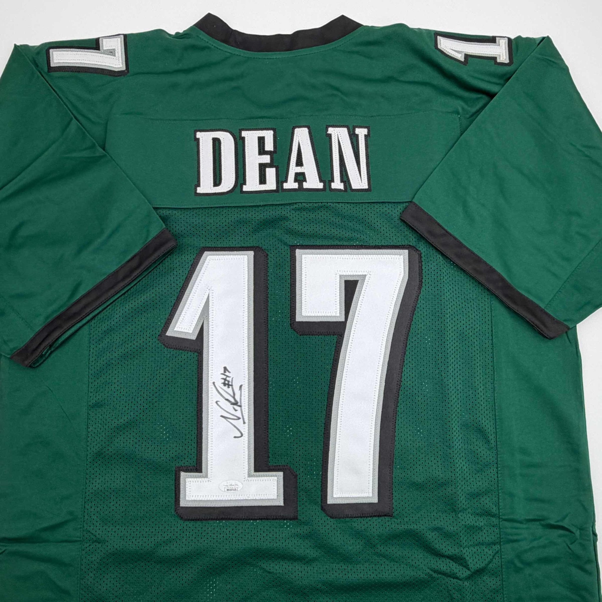 Autographed/Signed Nakobe Dean Philadelphia Green Football Jersey JSA COA