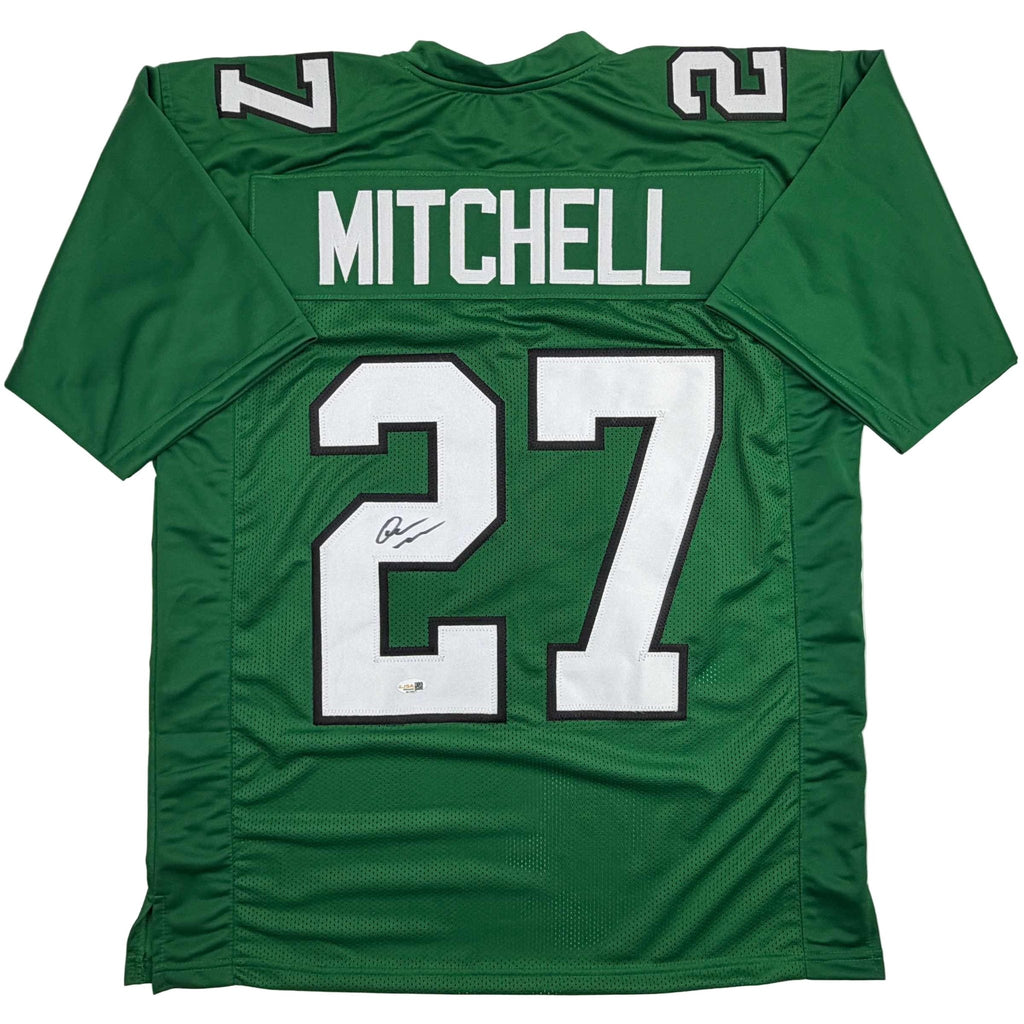 Autographed/Signed Quinyon Mitchell Philadelphia Kelly Green Football Jersey JSA COA