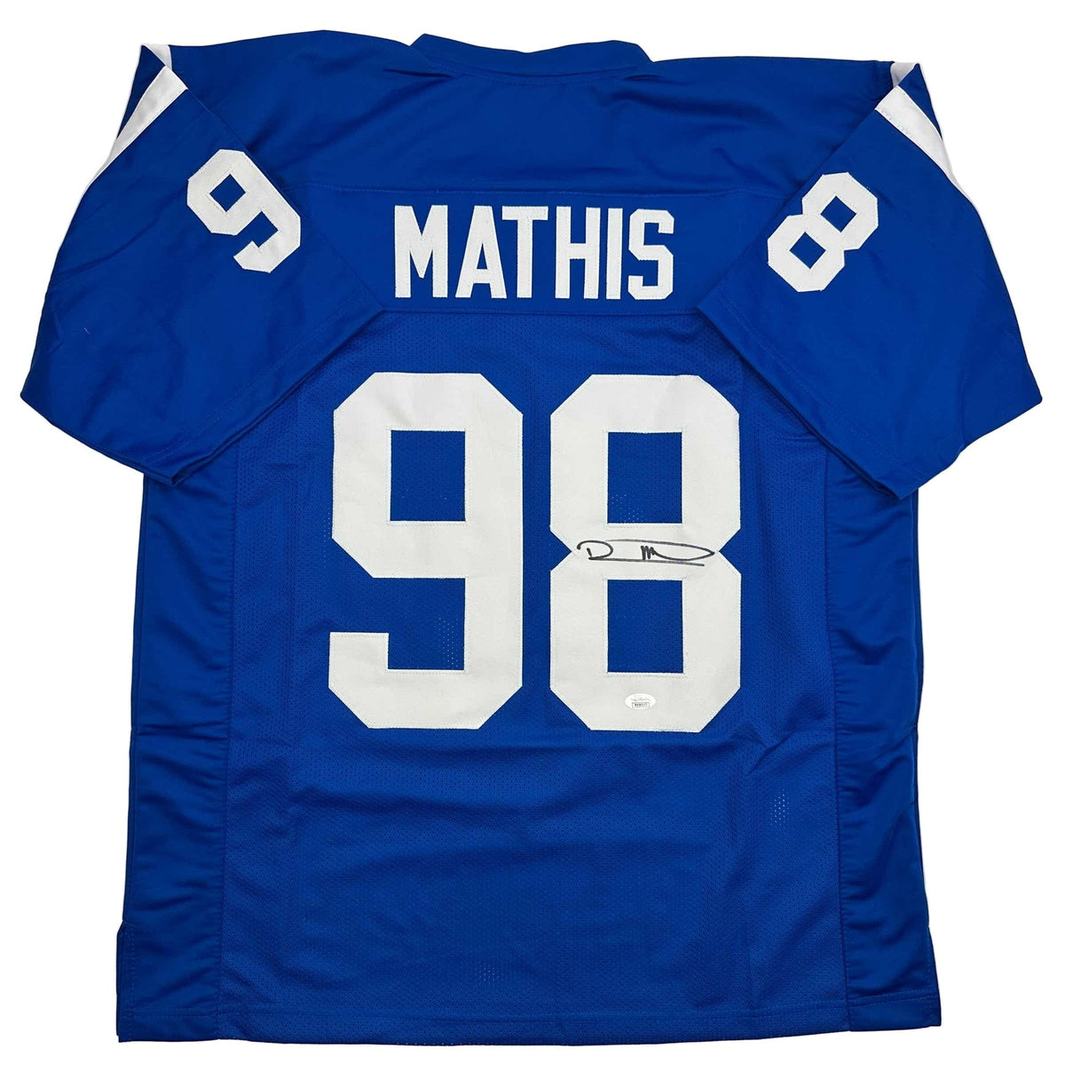Autographed/Signed Robert Mathis Indianapolis Blue Football Jersey JSA COA