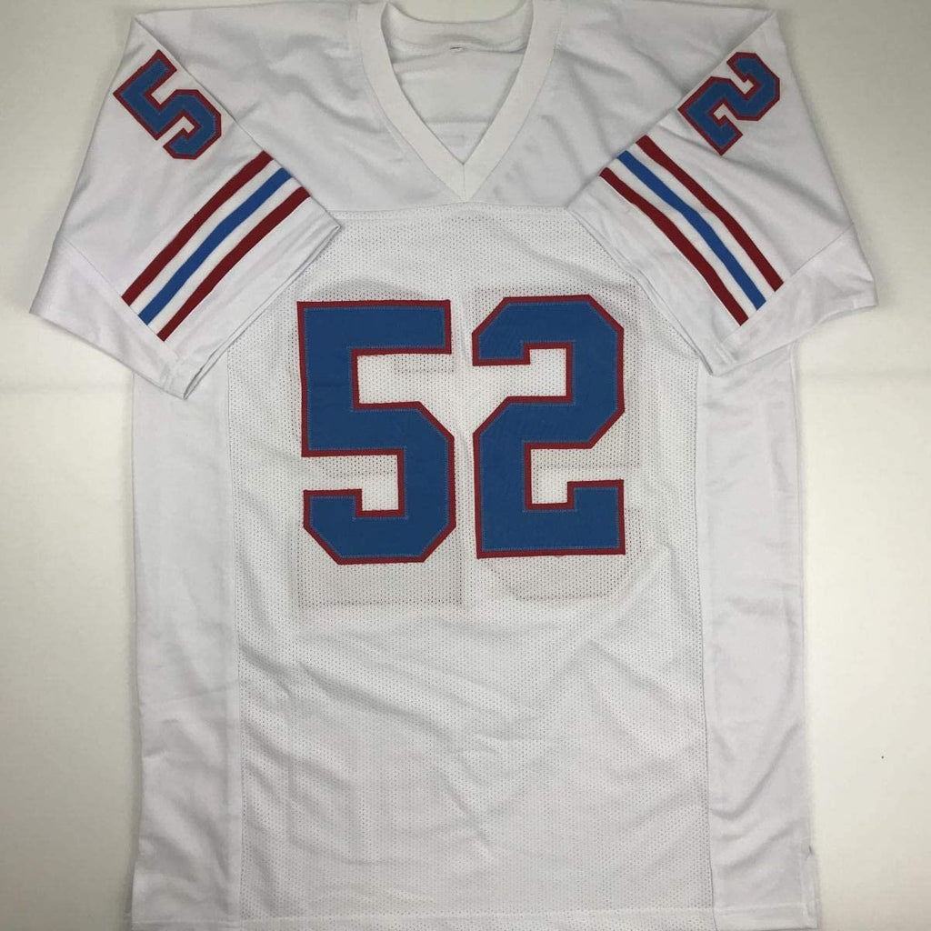 Autographed/Signed Robert Brazile HOF 18 Houston White Football Jersey JSA COA