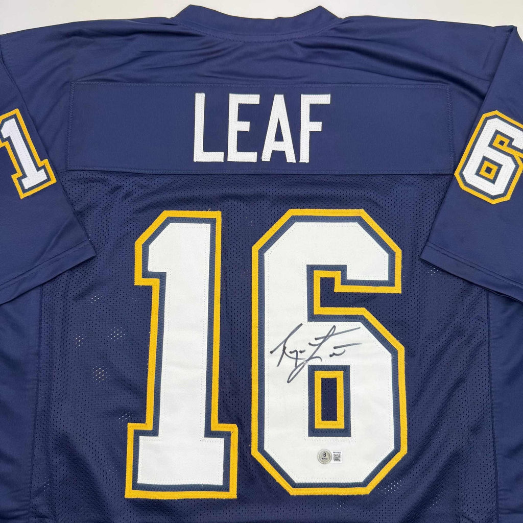 Autographed/Signed Ryan Leaf San Diego Dark Blue Football Jersey Beckett BAS COA