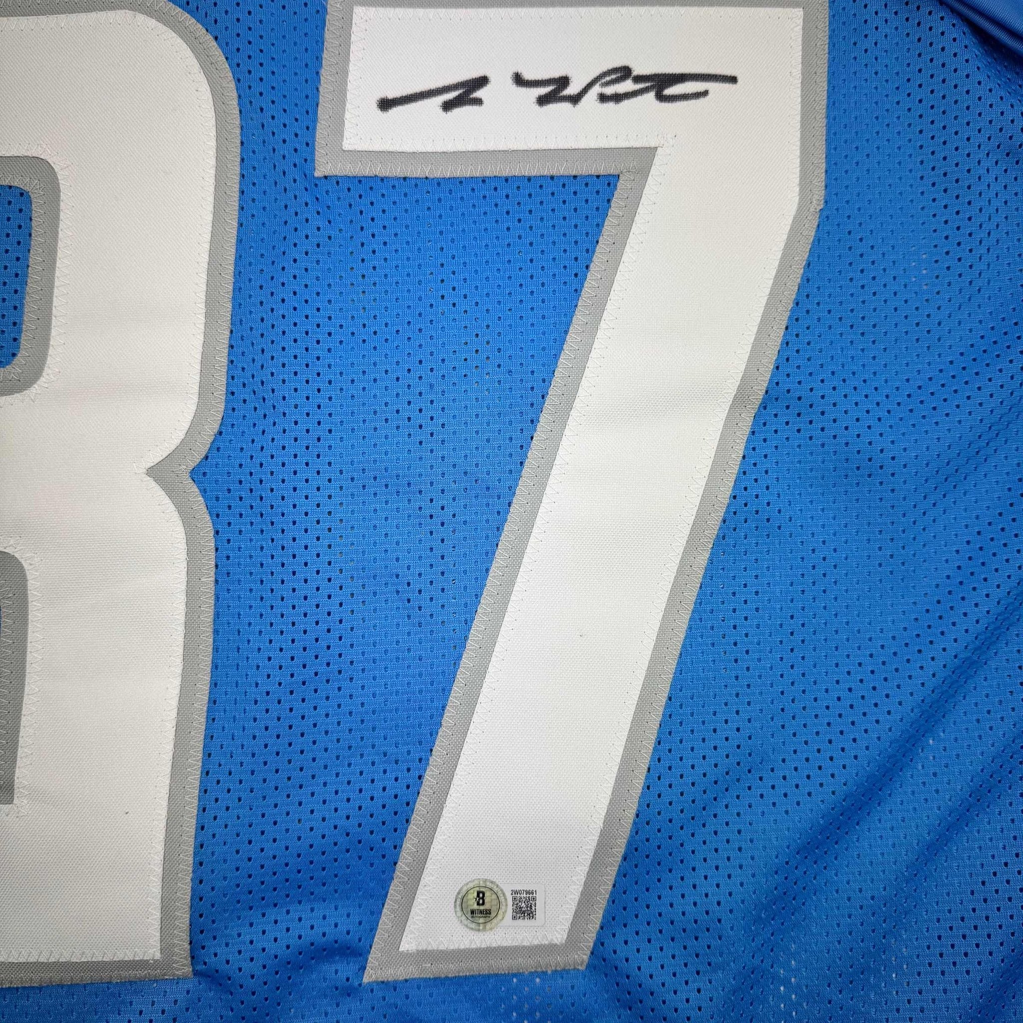 Autographed/Signed Sam LaPorta Detroit Blue Football Jersey Beckett BAS COA