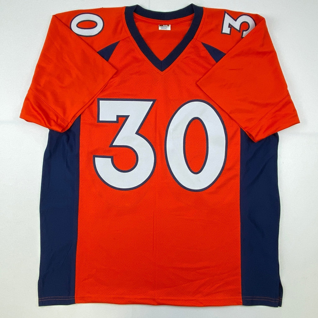 Autographed/Signed Terrell Davis HOF 17 Denver Orange Football Jersey JSA COA