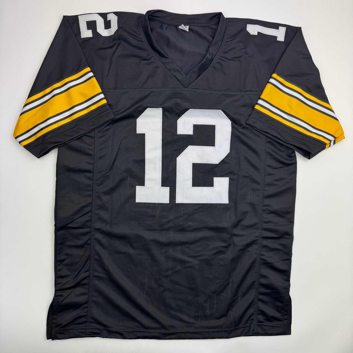 Autographed/Signed Terry Bradshaw Pittsburgh Black Football Jersey Beckett BAS COA