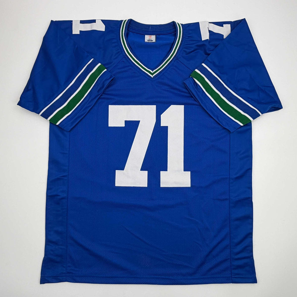 Autographed/Signed Walter Jones Seattle Blue Football Jersey JSA COA