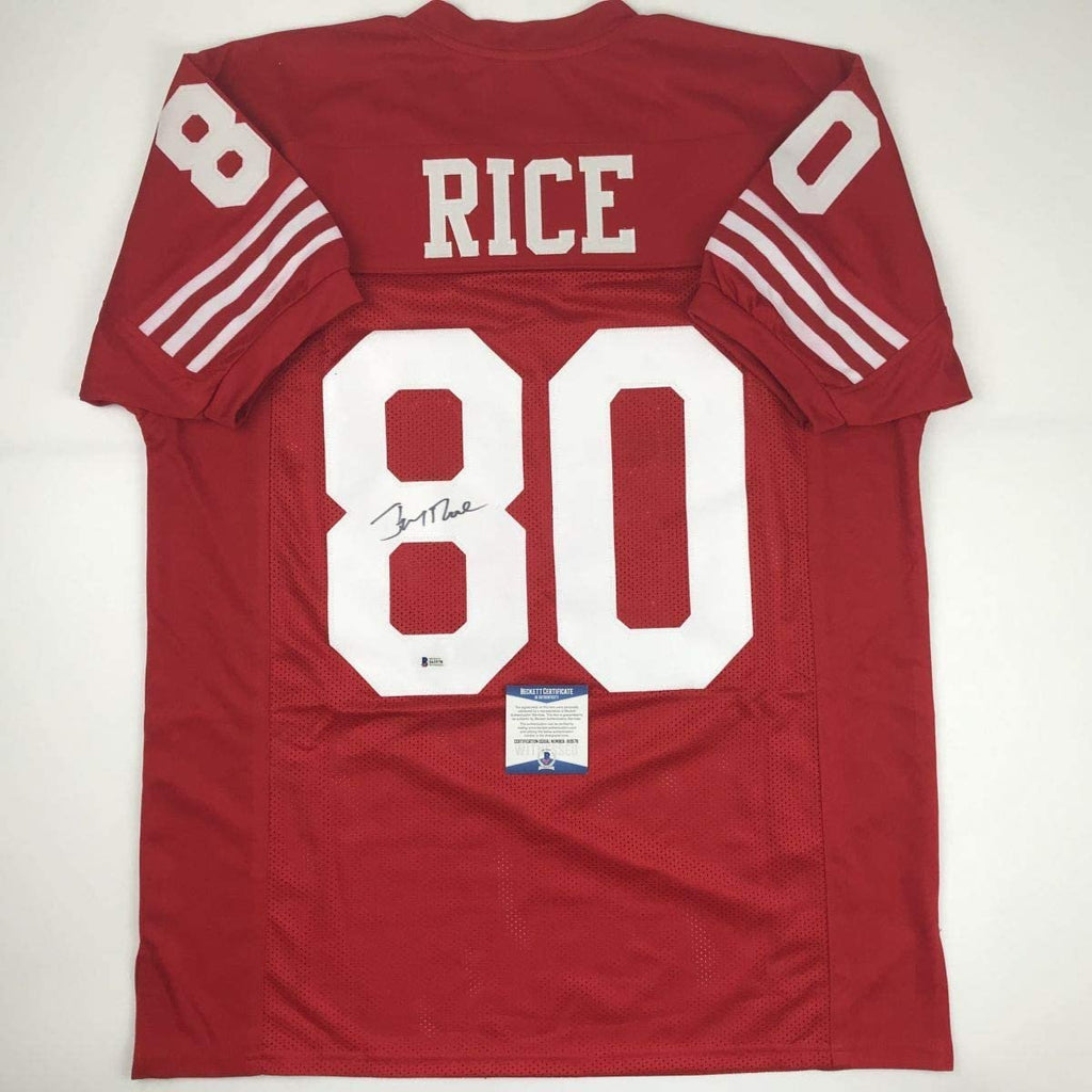 Autographed/Signed Jerry Rice San Francisco Red Football Jersey Beckett BAS COA
