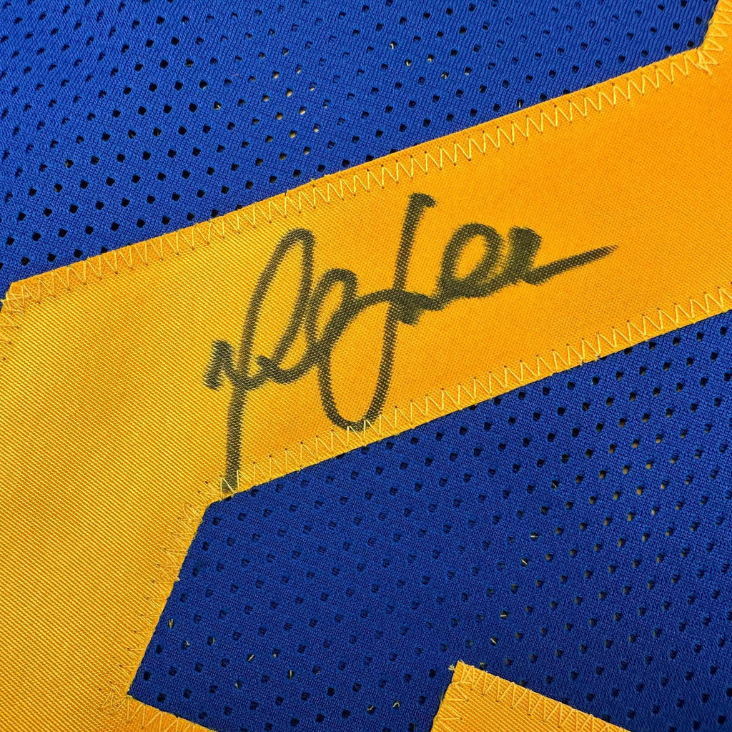 Autographed/Signed Marshall Faulk St. Louis Blue Football Jersey Beckett BAS COA