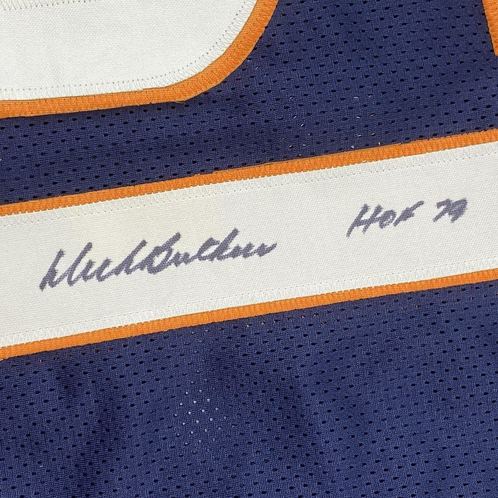 Framed Autographed/Signed Dick Butkus HOF 79 35x39 Chicago Blue Football Jersey JSA COA
