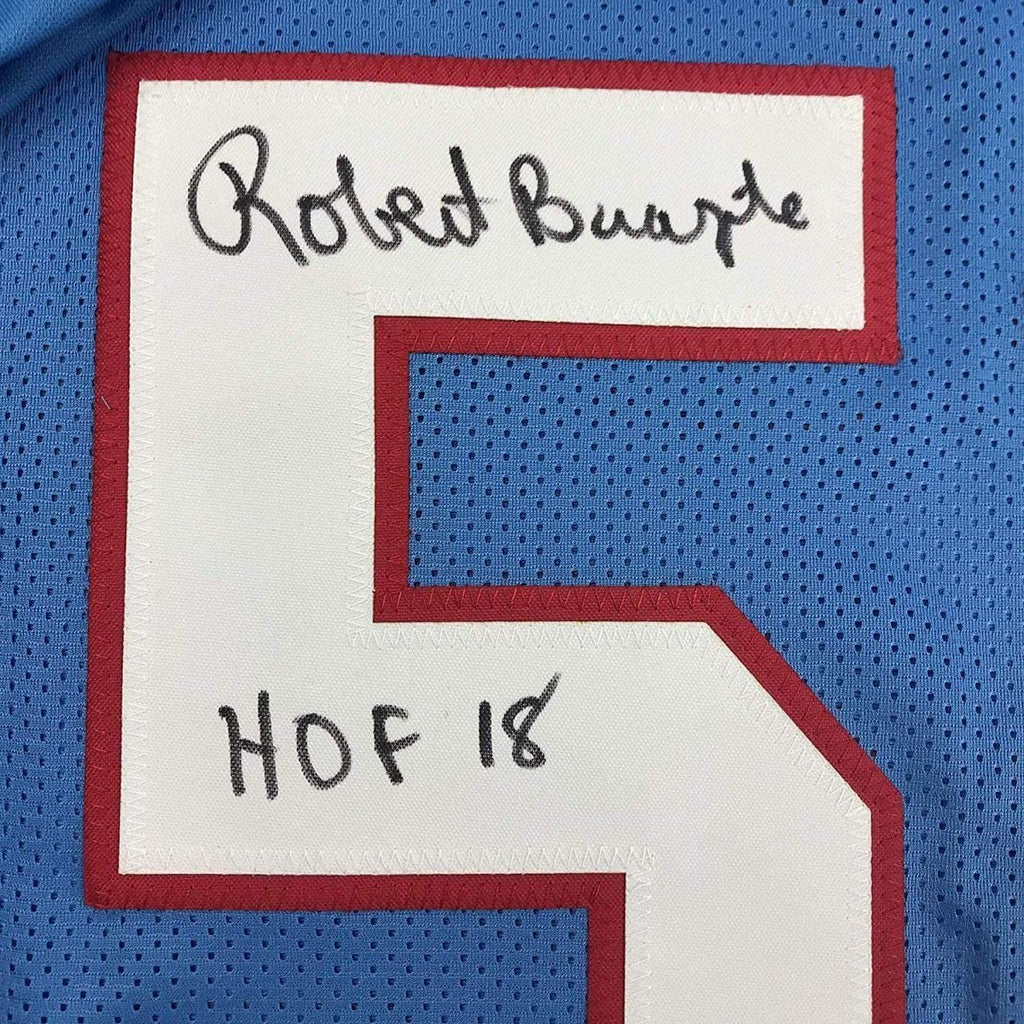 Autographed/Signed Robert Brazile HOF 18 Houston Blue Football Jersey JSA COA