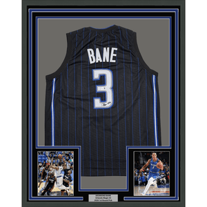 Framed Autographed/Signed Desmond Bane 35x39 Orlando Black Pinstripe Basketball Jersey Beckett BAS COA