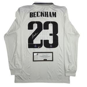 Autographed/Signed David Beckham Real Madrid White Soccer Jersey Panini Authentic COA