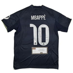Autographed/Signed Kylian Mbappe Real Madrid Navy Blue Soccer Jersey Panini Authentic COA