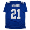 Autographed/Signed Tiki Barber New York Blue Football Jersey Beckett BAS COA