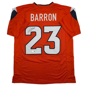 Autographed/Signed Jahdae Barron Denver Orange Football Jersey Beckett BAS COA