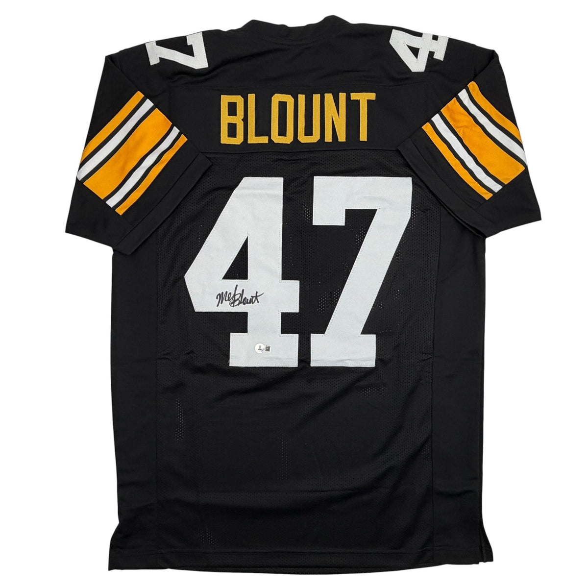Autographed/Signed Mel Blount Pittsburgh Black Football Jersey Beckett BAS COA