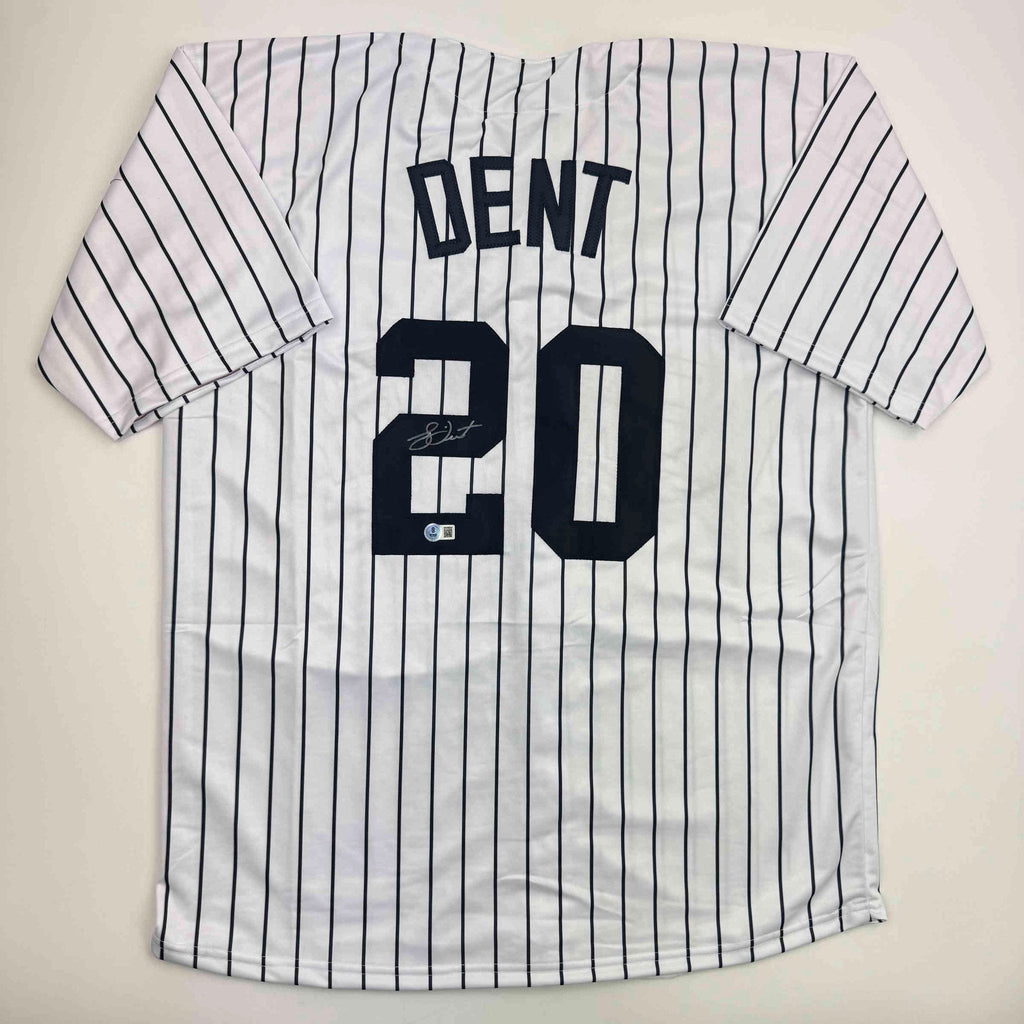 Autographed/Signed Bucky Dent New York Pinstripe Baseball Jersey Beckett BAS COA