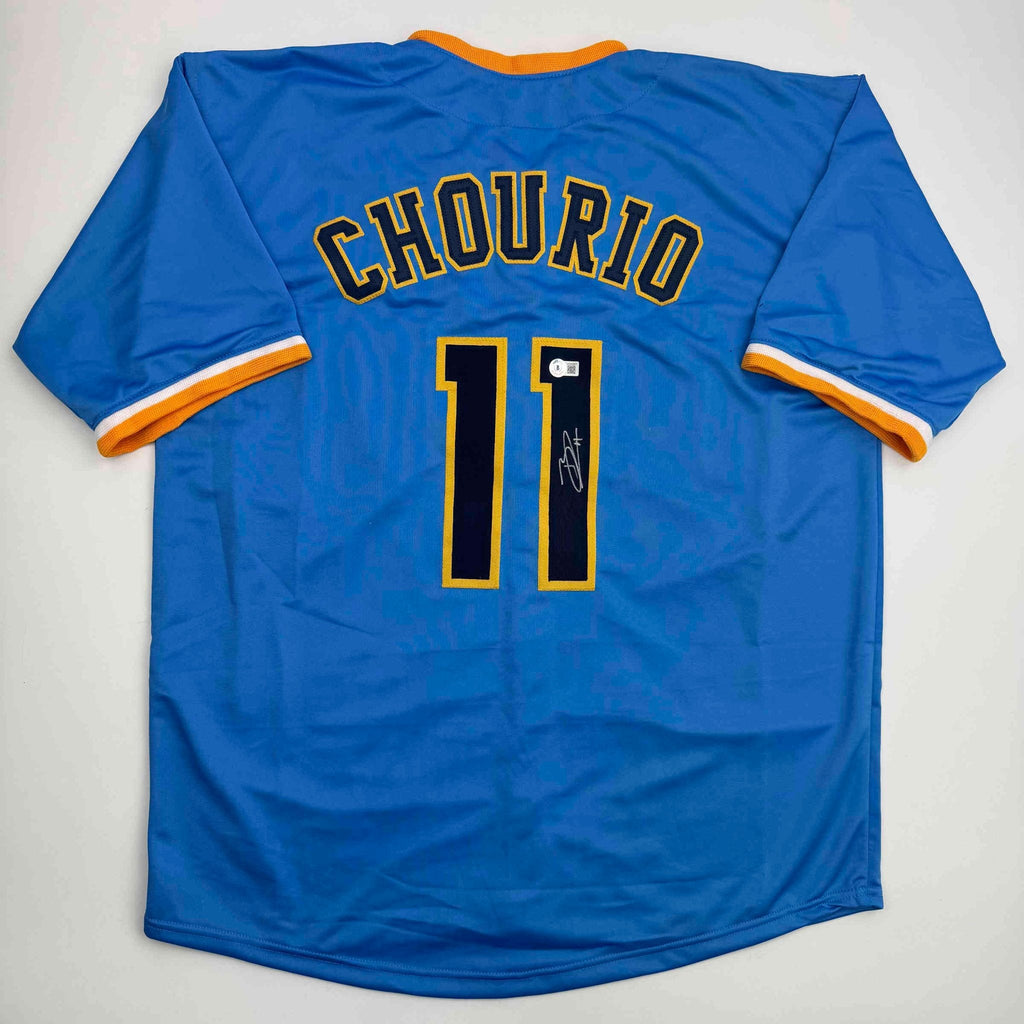Autographed/Signed Jackson Chourio Milwaukee Light Blue Baseball Jersey Beckett BAS COA