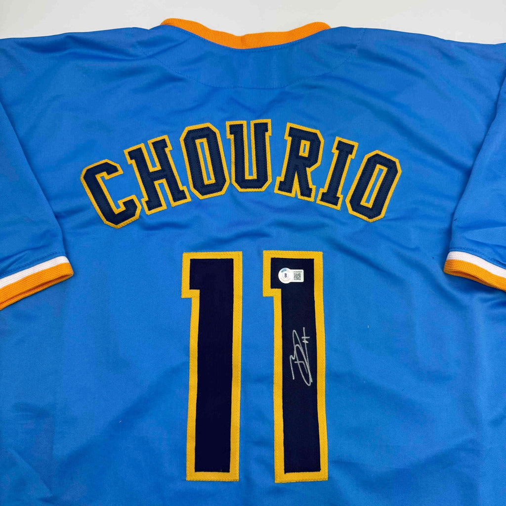 Autographed/Signed Jackson Chourio Milwaukee Light Blue Baseball Jersey Beckett BAS COA