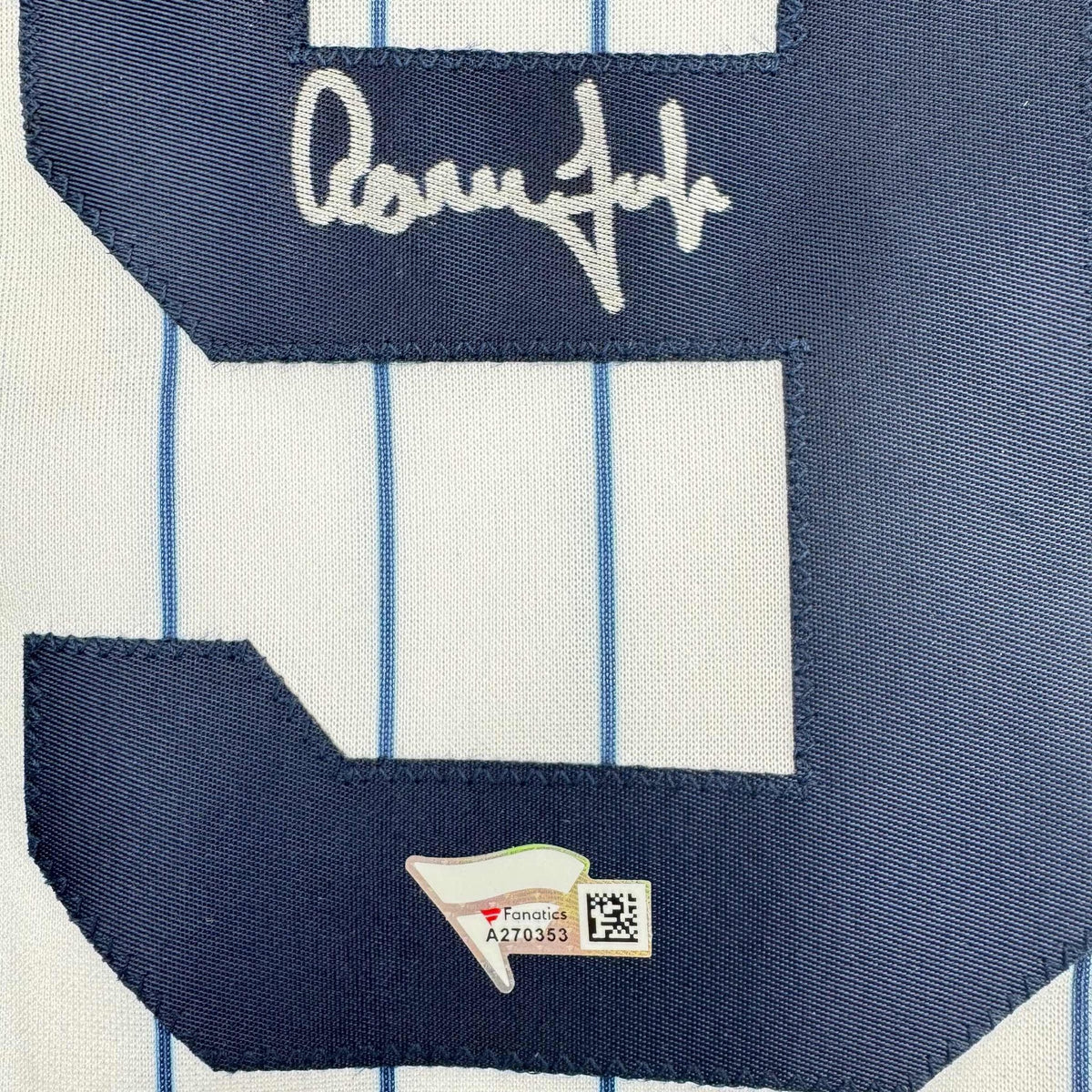 Autographed/Signed Aaron Judge New York Yankees Authentic Majestic Pinstripe Baseball Jersey Fanatics COA