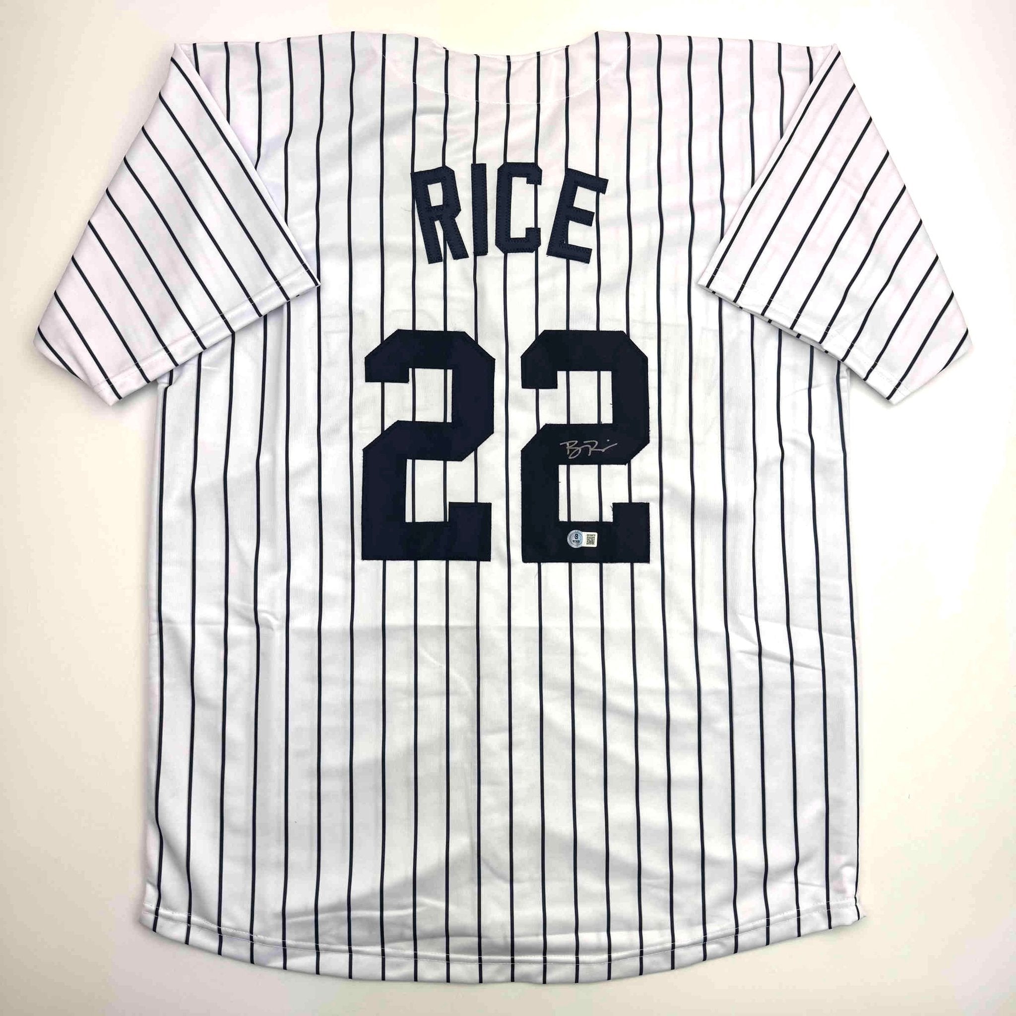 Autographed/Signed Ben Rice New York Pinstripe Baseball Jersey JSA COA