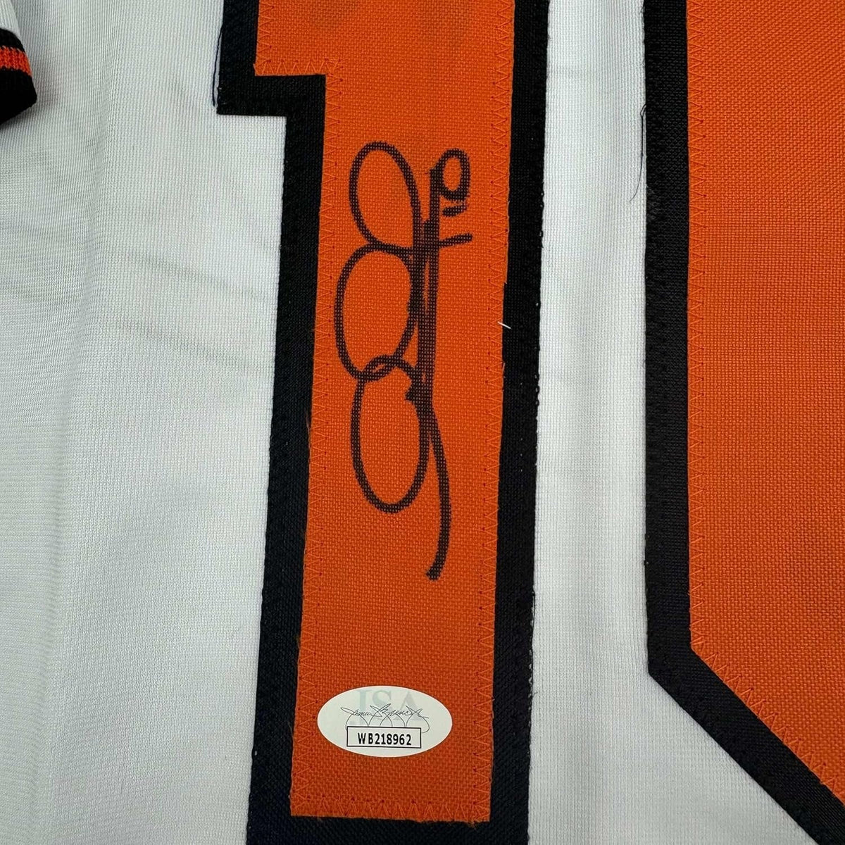 Framed Autographed/Signed Adam Jones 35x39 Baltimore White Baseball Jersey JSA COA