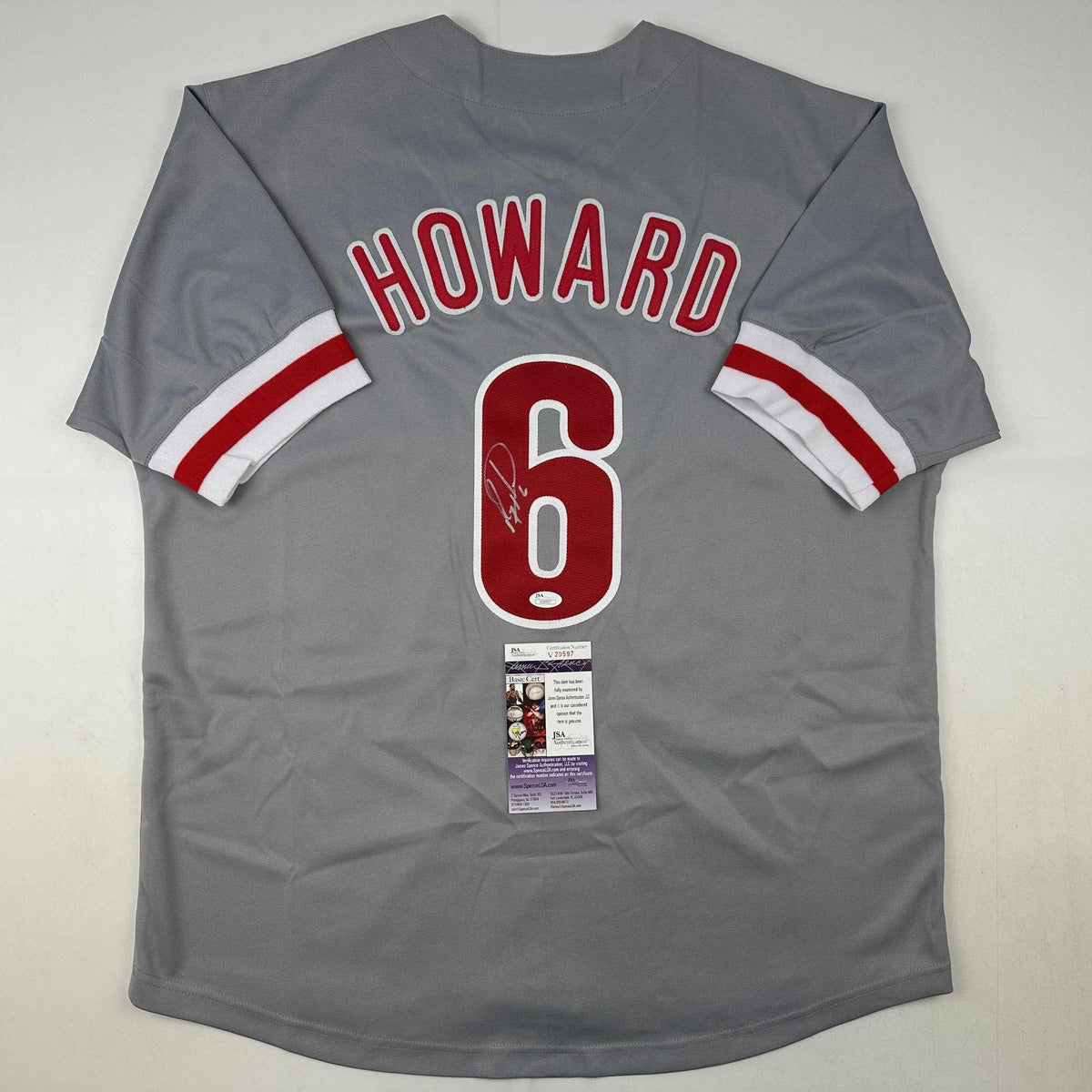 Autographed/Signed Ryan Howard Philadelphia Grey Baseball Jersey JSA COA