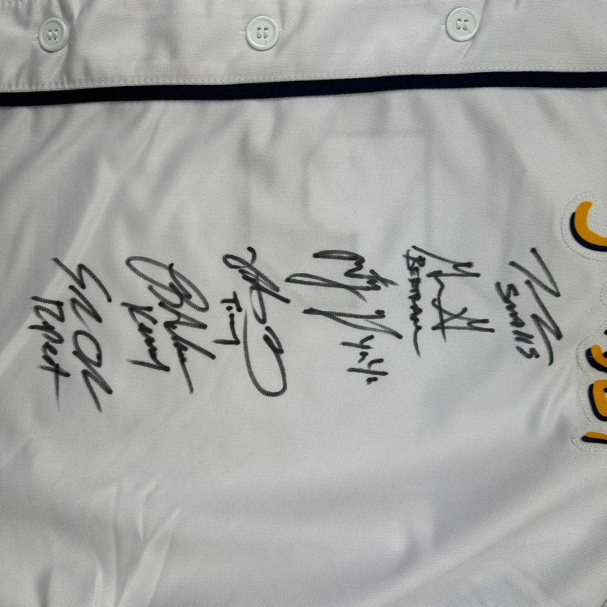 Autographed/Signed The Sandlot Movie 6x Cast Member Sigs White Baseball Jersey Beckett BAS COA