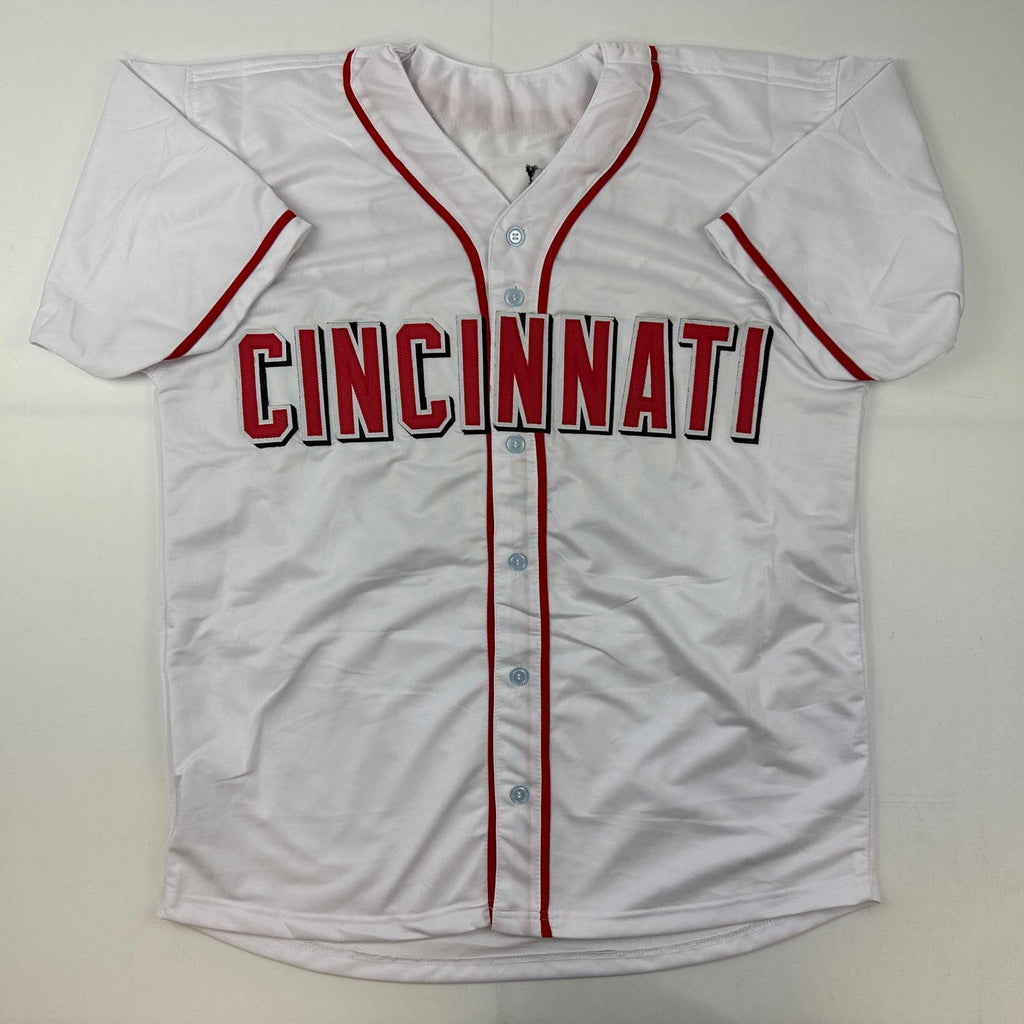 Autographed/Signed Elly De La Cruz Cincinnati White Baseball Jersey Beckett BAS COA