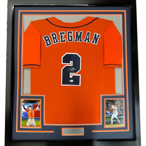Framed Autographed/Signed Alex Bregman 35x39 Houston Orange Baseball Jersey Beckett BAS COA