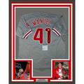Framed Autographed/Signed Charlie Manuel 35x39 Philadelphia Grey Baseball Jersey PSA/DNA COA