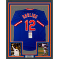 Framed Autographed/Signed Ron Darling 35x39 New York Blue Baseball Jersey JSA COA