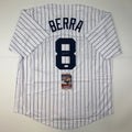 Autographed/Signed Yogi Berra New York Pinstripe Baseball Jersey JSA COA