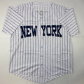 Autographed/Signed Yogi Berra New York Pinstripe Baseball Jersey JSA COA