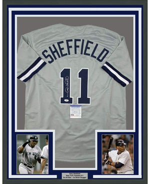 Framed Autographed/Signed Gary Sheffield 35x39 New York Grey Baseball Jersey PSA/DNA COA