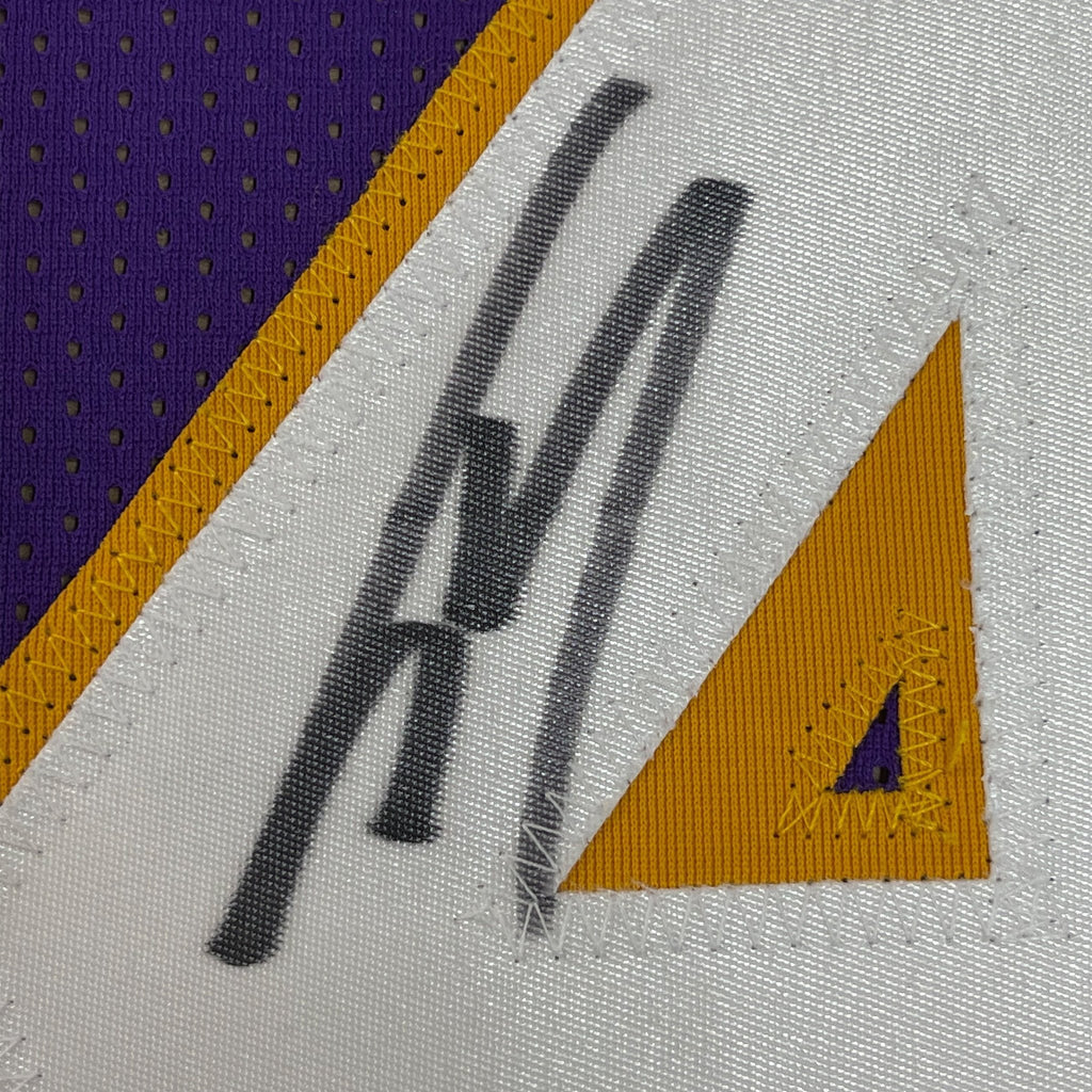 Framed Autographed/Signed Shaquille Shaq O'Neal 35x39 Los Angeles LA Split Basketball Jersey Beckett BAS COA