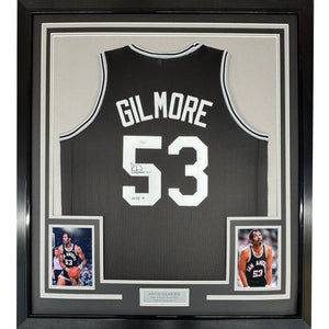 Framed Autographed/Signed Artis Gilmore HOF 11 35x39 San Antonio Black Basketball Jersey JSA COA