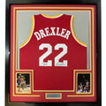 Framed Autographed/Signed Clyde Drexler 35x39 Houston Red Basketball Jersey Beckett BAS COA