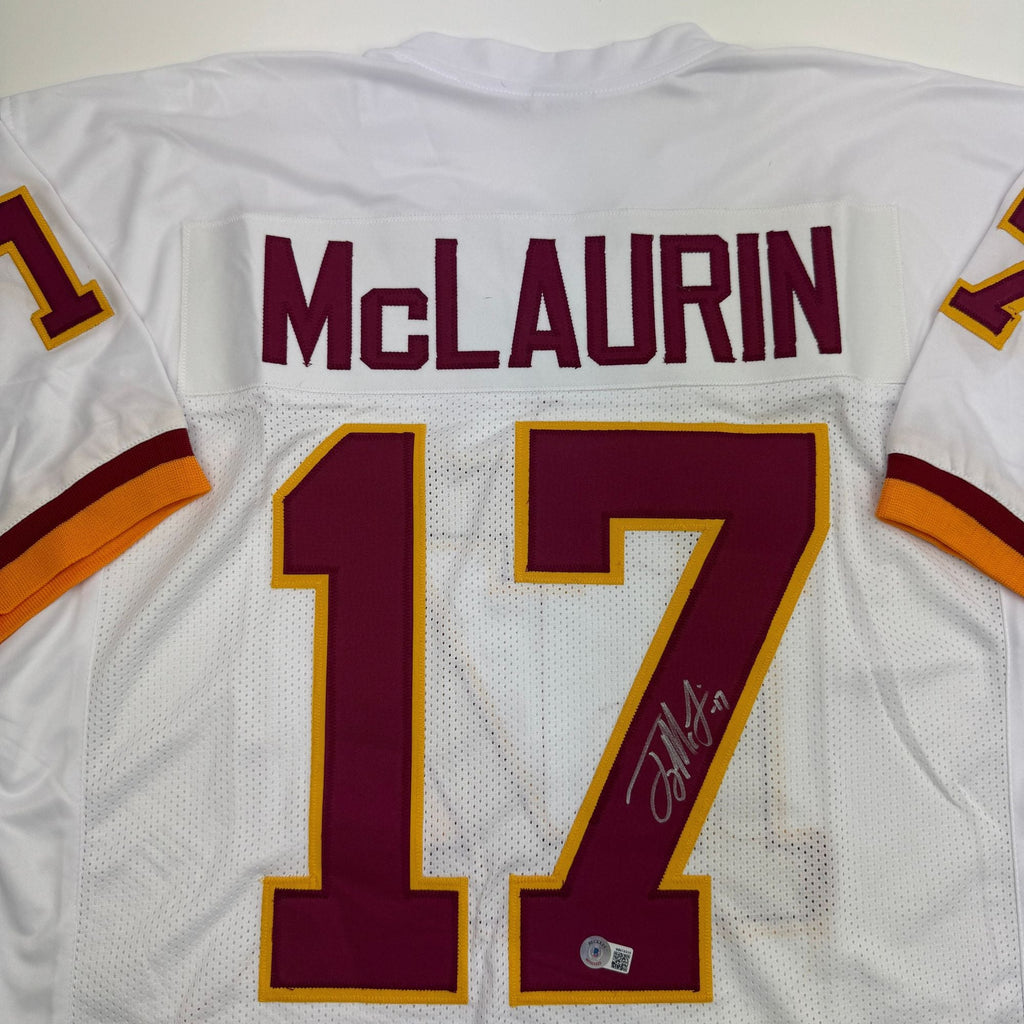 Autographed/Signed Terry McLaurin Washington White Retro Football Jersey Beckett BAS COA