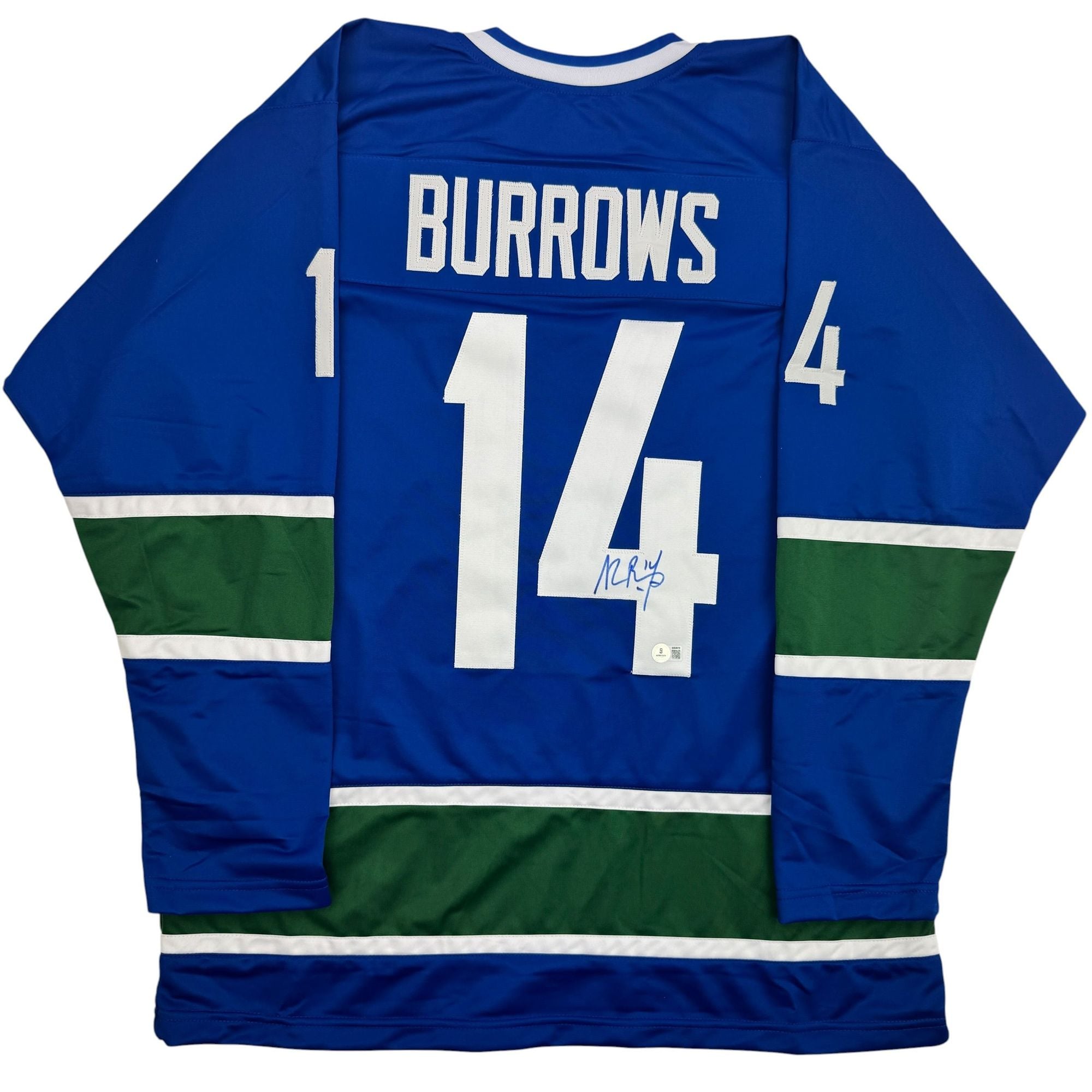 Autographed/Signed Alexandre Alex Burrows Vancouver Blue Hockey Jersey Beckett BAS COA