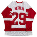 Autographed/Signed Mike Vernon Detroit White Hockey Jersey Beckett BAS COA