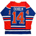 Autographed/Signed Mattias Ekholm Edmonton Blue Hockey Jersey Beckett BAS COA