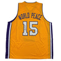 Autographed/Signed Ron Artest Metta World Peace Los Angeles Yellow Basketball Jersey Beckett BAS COA