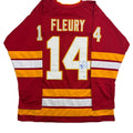 Autographed/Signed Theo Fleury Calgary Red Hockey Jersey Beckett BAS COA