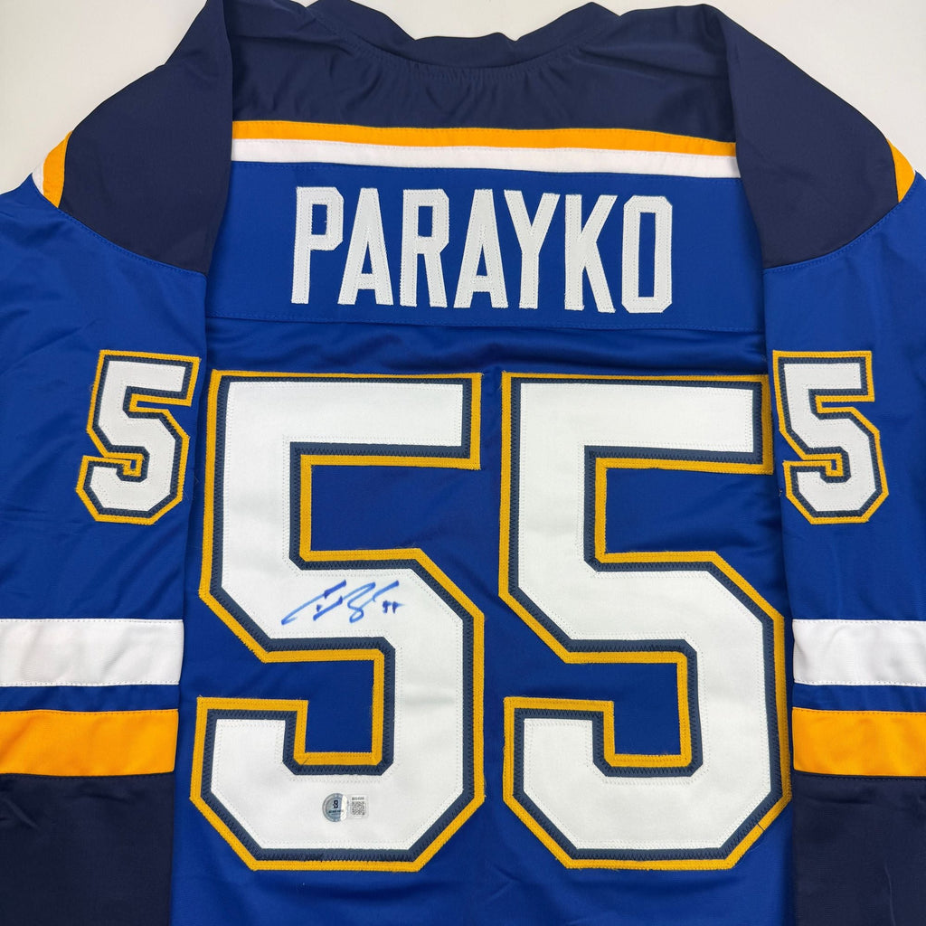 Autographed/Signed Colton Parayko St. Louis Blue Hockey Jersey Beckett BAS COA
