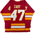 Autographed/Signed Connor Zary Calgary Red Hockey Jersey Beckett BAS COA