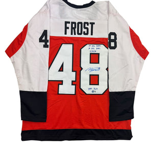 Autographed/Signed Morgan Frost Philadelphia Orange Hockey Jersey Beckett BAS COA