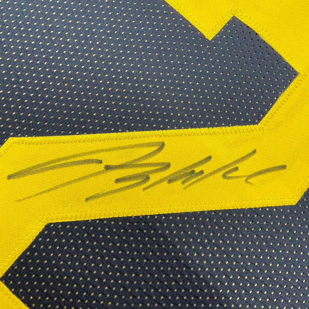 Framed Autographed/Signed Blake Corum 35x39 Michigan Blue College Football Jersey Beckett BAS COA