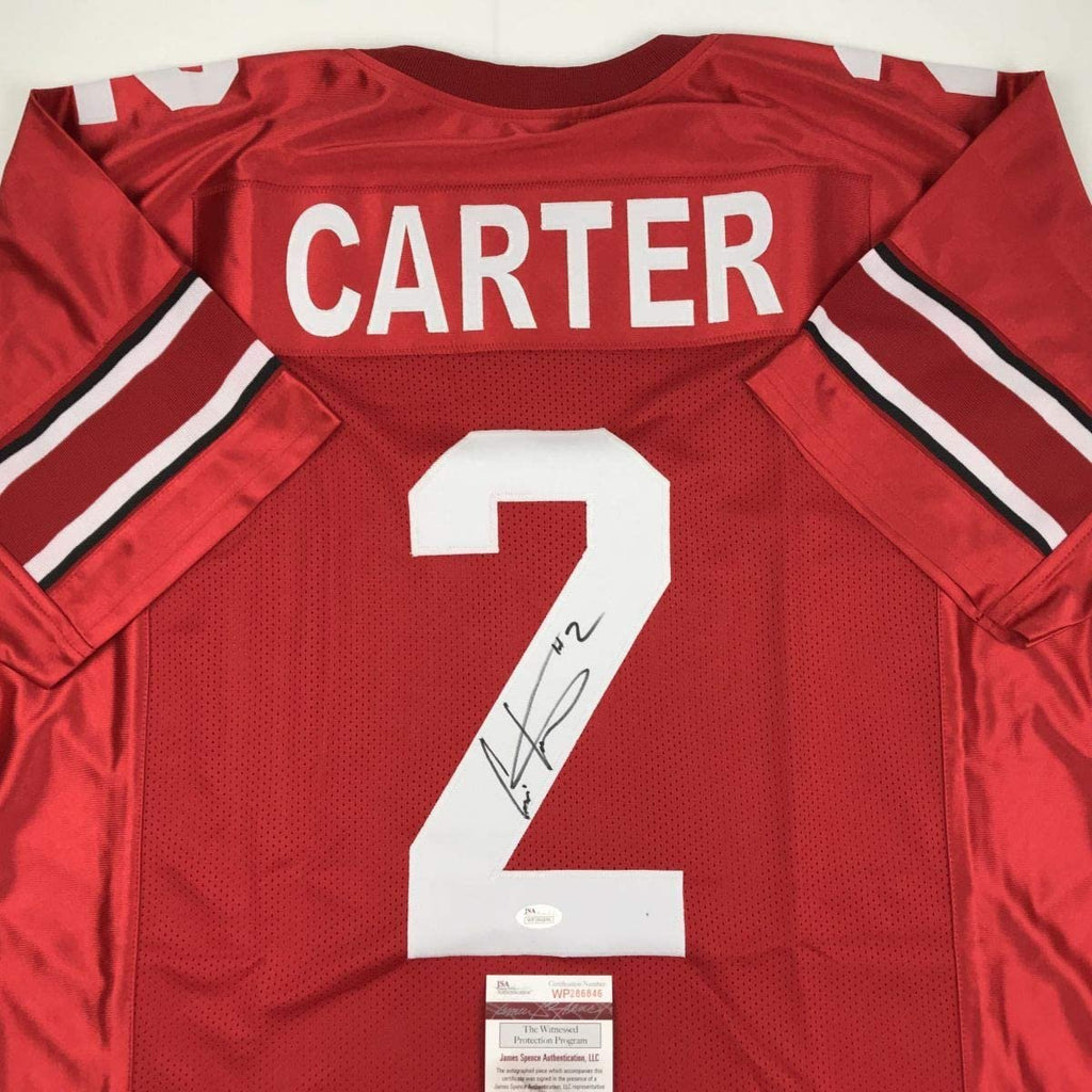 Autographed/Signed Cris Carter Ohio State Red College Football Jersey JSA COA